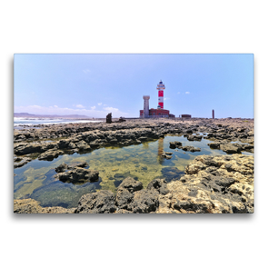 Premium Textil-Leinwand 75 x 50 cm Quer-Format Der Leuchtturm Faro del Tostón auf Fuerteventura | Wandbild, HD-Bild auf Keilrahmen, Fertigbild auf hochwertigem Vlies, Leinwanddruck von Mathias Calabotta