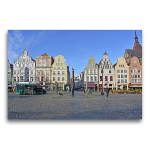 Premium Textil-Leinwand 75 x 50 cm Quer-Format Der Neue Markt mit dem Möwenbrunnen, Rostocks zentraler Platz | Wandbild, HD-Bild auf Keilrahmen, Fertigbild auf hochwertigem Vlies, Leinwanddruck von Ulrich Senff