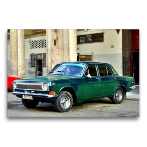 Premium Textil-Leinwand 75 x 50 cm Quer-Format Der sowjetische Oldtimer GAZ-24 Wolga in Havanna | Wandbild, HD-Bild auf Keilrahmen, Fertigbild auf hochwertigem Vlies, Leinwanddruck von Henning von Löwis of Menar