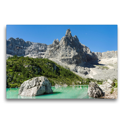 Premium Textil-Leinwand 75 x 50 cm Quer-Format Die Cima de Falkner (3053 m), der Dito di Dio (2603 m) und der Lago di Sorapis in den Ampezzaner Dolomiten | Wandbild, HD-Bild auf Keilrahmen, Fertigbild auf hochwertigem Vlies, Leinwanddruck von Martin Zwick