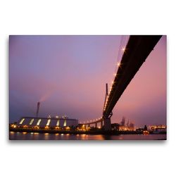 Premium Textil-Leinwand 75 x 50 cm Quer-Format Die Köhlbrandbrücke in der Dämmerung | Wandbild, HD-Bild auf Keilrahmen, Fertigbild auf hochwertigem Vlies, Leinwanddruck von Norbert J. Sülzner / NJS-Photographie