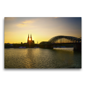 Premium Textil-Leinwand 75 x 50 cm Quer-Format Die leuchtenden Sonnenstrahlen zwischen den Türmen des Kölner Doms, Kathedrale – Köln | Wandbild, HD-Bild auf Keilrahmen, Fertigbild auf hochwertigem Vlies, Leinwanddruck von Bettina Hackstein