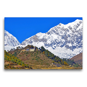 Premium Textil-Leinwand 75 x 50 cm Quer-Format Die Ribung Gompa in Lhogaon, das größte Kloster im Manaslu-Gebiet, liegt auf 3100 m Höhe | Wandbild, HD-Bild auf Keilrahmen, Fertigbild auf hochwertigem Vlies, Leinwanddruck von Ulrich Senff