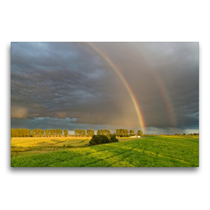 Premium Textil-Leinwand 75 x 50 cm Quer-Format Doppelter Regenbogen am Abendhimmel | Wandbild, HD-Bild auf Keilrahmen, Fertigbild auf hochwertigem Vlies, Leinwanddruck von Rolf Pötsch