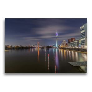 Premium Textil-Leinwand 75 x 50 cm Quer-Format Düsseldorf Medienhafen bei Hochwasser | Wandbild, HD-Bild auf Keilrahmen, Fertigbild auf hochwertigem Vlies, Leinwanddruck von Alexander Gründel