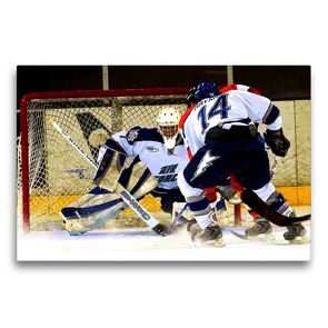 Premium Textil-Leinwand 75 x 50 cm Quer-Format Eishockey – Angriff auf das Tor | Wandbild, HD-Bild auf Keilrahmen, Fertigbild auf hochwertigem Vlies, Leinwanddruck von Renate Bleicher