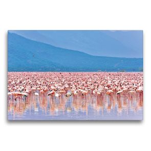 Premium Textil-Leinwand 75 x 50 cm Quer-Format Flamingos im Rift Valley | Wandbild, HD-Bild auf Keilrahmen, Fertigbild auf hochwertigem Vlies, Leinwanddruck von Jürgen Feuerer