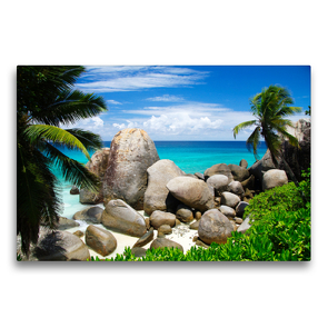 Premium Textil-Leinwand 75 x 50 cm Quer-Format Granitfelsen an der Carana Bay / Seychellen | Wandbild, HD-Bild auf Keilrahmen, Fertigbild auf hochwertigem Vlies, Leinwanddruck von Janita Webeler