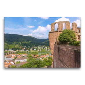 Premium Textil-Leinwand 75 x 50 cm Quer-Format Heidelberger Schloss mit Altstadtblick | Wandbild, HD-Bild auf Keilrahmen, Fertigbild auf hochwertigem Vlies, Leinwanddruck von Hanna Wagner