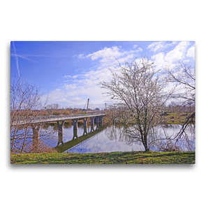 Premium Textil-Leinwand 75 x 50 cm Quer-Format Herrenkrugbrücke in Magdeburg über die Elbe | Wandbild, HD-Bild auf Keilrahmen, Fertigbild auf hochwertigem Vlies, Leinwanddruck von Beate Bussenius