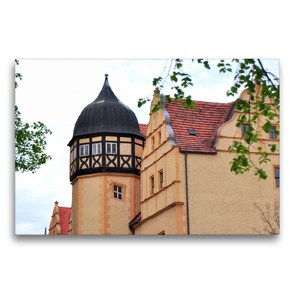 Premium Textil-Leinwand 75 x 50 cm Quer-Format Historischer Eckturm eines Fachwerkhauses | Wandbild, HD-Bild auf Keilrahmen, Fertigbild auf hochwertigem Vlies, Leinwanddruck von Pia Thauwald