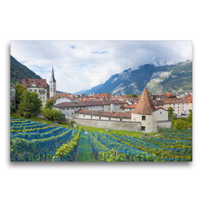 Premium Textil-Leinwand 75 x 50 cm Quer-Format Historisches Städtchen Chur inmitten von Weinbergen | Wandbild, HD-Bild auf Keilrahmen, Fertigbild auf hochwertigem Vlies, Leinwanddruck von SusaZoom