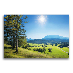 Premium Textil-Leinwand 75 x 50 cm Quer-Format Idyllische Landschaft mit Bergblick Oberbayern | Wandbild, HD-Bild auf Keilrahmen, Fertigbild auf hochwertigem Vlies, Leinwanddruck von SusaZoom