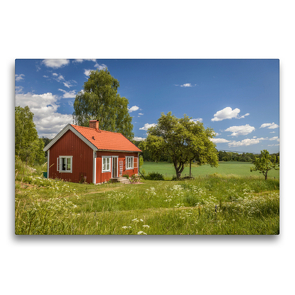 Premium Textil-Leinwand 75 x 50 cm Quer-Format Idyllisches, kleines Sommerhaus in Schweden | Wandbild, HD-Bild auf Keilrahmen, Fertigbild auf hochwertigem Vlies, Leinwanddruck von Christian Müringer