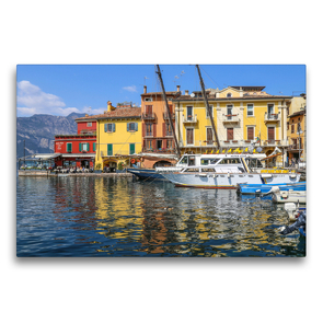 Premium Textil-Leinwand 75 x 50 cm Quer-Format Im Hafen von Malcesine | Wandbild, HD-Bild auf Keilrahmen, Fertigbild auf hochwertigem Vlies, Leinwanddruck von Reinhard Sock