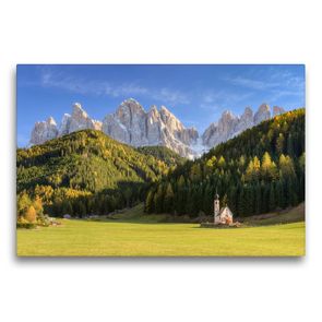 Premium Textil-Leinwand 75 x 50 cm Quer-Format Kirche St. Johann in Ranui im Villnösstal in Südtirol | Wandbild, HD-Bild auf Keilrahmen, Fertigbild auf hochwertigem Vlies, Leinwanddruck von Michael Valjak