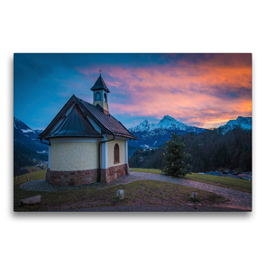 Premium Textil-Leinwand 75 x 50 cm Quer-Format Kirchleitn-Kapelle in Berchtesgaden | Wandbild, HD-Bild auf Keilrahmen, Fertigbild auf hochwertigem Vlies, Leinwanddruck von Martin Wasilewski