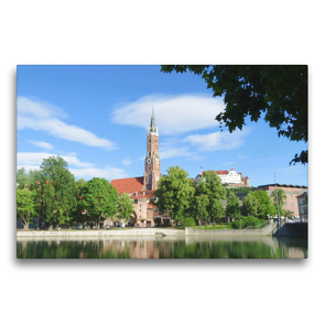 Premium Textil-Leinwand 75 x 50 cm Quer-Format Landshut – Blick auf die Stadt mit St. Martin | Wandbild, HD-Bild auf Keilrahmen, Fertigbild auf hochwertigem Vlies, Leinwanddruck von Angelika Keller