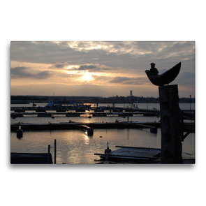 Premium Textil-Leinwand 75 x 50 cm Quer-Format Leipziger Neuseenland – Cospudener See – Winterabend am Hafen | Wandbild, HD-Bild auf Keilrahmen, Fertigbild auf hochwertigem Vlies, Leinwanddruck von Karl Detlef Mai