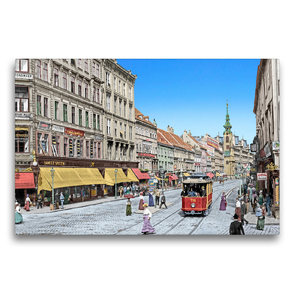 Premium Textil-Leinwand 75 x 50 cm Quer-Format Mariahilferstraße 1908 (Koloration aus Schwarzweißfotografie) | Wandbild, HD-Bild auf Keilrahmen, Fertigbild auf hochwertigem Vlies, Leinwanddruck von André Tetsch