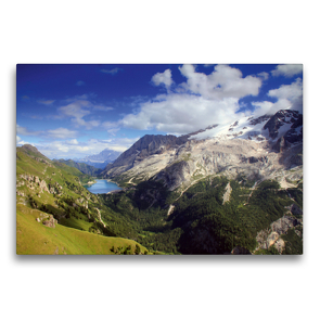 Premium Textil-Leinwand 75 x 50 cm Quer-Format Marmolada mit Fedaiasee | Wandbild, HD-Bild auf Keilrahmen, Fertigbild auf hochwertigem Vlies, Leinwanddruck von Gerhard Albicker