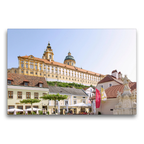 Premium Textil-Leinwand 75 x 50 cm Quer-Format Melk, Hauptplatz, Stift Melk | Wandbild, HD-Bild auf Keilrahmen, Fertigbild auf hochwertigem Vlies, Leinwanddruck von Hanna Wagner