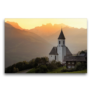 Premium Textil-Leinwand 75 x 50 cm Quer-Format Montafon – Kirche Maria Empfängnis in Innerberg | Wandbild, HD-Bild auf Keilrahmen, Fertigbild auf hochwertigem Vlies, Leinwanddruck von Andreas Riedmiller