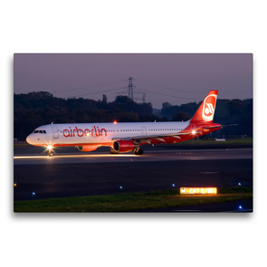 Premium Textil-Leinwand 75 x 50 cm Quer-Format Nachtfoto eines A321 | Wandbild, HD-Bild auf Keilrahmen, Fertigbild auf hochwertigem Vlies, Leinwanddruck von Rainer Spoddig