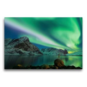 Premium Textil-Leinwand 75 x 50 cm Quer-Format Nordlicht Norwegen | Wandbild, HD-Bild auf Keilrahmen, Fertigbild auf hochwertigem Vlies, Leinwanddruck von Johann Schörkhuber