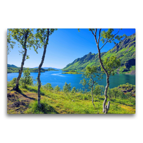 Premium Textil-Leinwand 75 x 50 cm Quer-Format Panorama am Ytterfjord | Wandbild, HD-Bild auf Keilrahmen, Fertigbild auf hochwertigem Vlies, Leinwanddruck von Gisela Scheffbuch