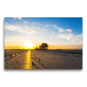 Premium Textil-Leinwand 75 x 50 cm Quer-Format Pfahlbau im Sonnenuntergang | Wandbild, HD-Bild auf Keilrahmen, Fertigbild auf hochwertigem Vlies, Leinwanddruck von A. Dreegmeyer