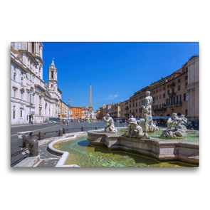 Premium Textil-Leinwand 75 x 50 cm Quer-Format Piazza Navona mit Neptunbrunnen und Vierströmebrunnen | Wandbild, HD-Bild auf Keilrahmen, Fertigbild auf hochwertigem Vlies, Leinwanddruck von Hanna Wagner