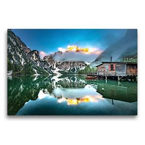 Premium Textil-Leinwand 75 x 50 cm Quer-Format Pragser Wildsee Ein Motiv aus dem Kalender Alpen und Seen | Wandbild, HD-Bild auf Keilrahmen, Fertigbild auf hochwertigem Vlies, Leinwanddruck von Janina Fischer