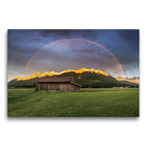 Premium Textil-Leinwand 75 x 50 cm Quer-Format Regenbogen über dem Karwendel | Wandbild, HD-Bild auf Keilrahmen, Fertigbild auf hochwertigem Vlies, Leinwanddruck von Martin Wasilewski