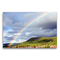 Premium Textil-Leinwand 75 x 50 cm Quer-Format Regenbogen über Pfullingen | Wandbild, HD-Bild auf Keilrahmen, Fertigbild auf hochwertigem Vlies, Leinwanddruck von GUGIGEI