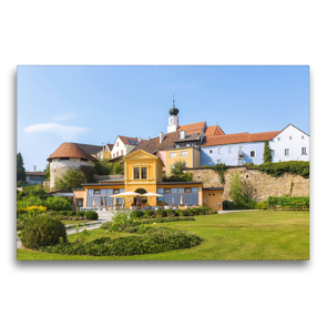 Premium Textil-Leinwand 75 x 50 cm Quer-Format Schärding, Orangerie, Barockgarten und Altstadtblick | Wandbild, HD-Bild auf Keilrahmen, Fertigbild auf hochwertigem Vlies, Leinwanddruck von N N