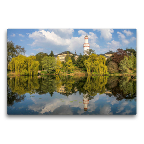 Premium Textil-Leinwand 75 x 50 cm Quer-Format Schlosspark und weißer Turm in Bad Homburg | Wandbild, HD-Bild auf Keilrahmen, Fertigbild auf hochwertigem Vlies, Leinwanddruck von Christian Müringer