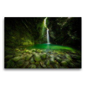 Premium Textil-Leinwand 75 x 50 cm Quer-Format Socatal, Kozjak Wasserfall | Wandbild, HD-Bild auf Keilrahmen, Fertigbild auf hochwertigem Vlies, Leinwanddruck von Jörg Schmöe