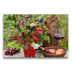 Premium Textil-Leinwand 75 x 50 cm Quer-Format Sommerfrüchte und Rotwein auf dem Terrassentisch | Wandbild, HD-Bild auf Keilrahmen, Fertigbild auf hochwertigem Vlies, Leinwanddruck von N N
