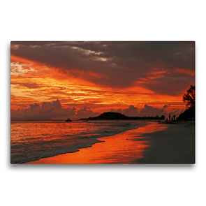 Premium Textil-Leinwand 75 x 50 cm Quer-Format Sonnenuntergang Seychellen | Wandbild, HD-Bild auf Keilrahmen, Fertigbild auf hochwertigem Vlies, Leinwanddruck von Peter Schickert