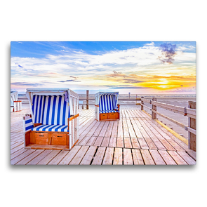 Premium Textil-Leinwand 75 x 50 cm Quer-Format SPO Strandkörbe im Sonnenuntergang | Wandbild, HD-Bild auf Keilrahmen, Fertigbild auf hochwertigem Vlies, Leinwanddruck von Andrea Dreegmeyer