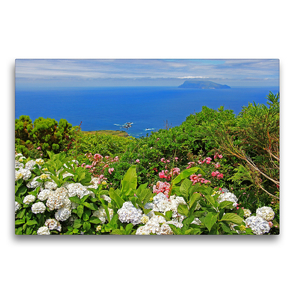 Premium Textil-Leinwand 75 x 50 cm Quer-Format Steilküste mit Blick auf Corvo auf der Azoren-Insel Flores | Wandbild, HD-Bild auf Keilrahmen, Fertigbild auf hochwertigem Vlies, Leinwanddruck von Jana Thiem-Eberitsch