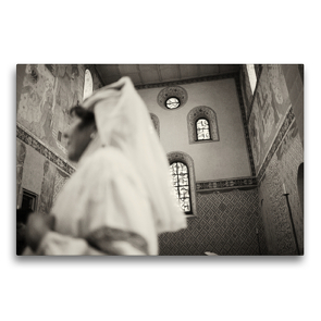 Premium Textil-Leinwand 75 x 50 cm Quer-Format Stiftskirche in Stein am Rhein | Wandbild, HD-Bild auf Keilrahmen, Fertigbild auf hochwertigem Vlies, Leinwanddruck von Andreas Riedmiller