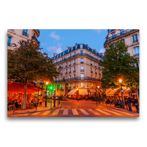 Premium Textil-Leinwand 75 x 50 cm Quer-Format Straßenkreuzung auf der Ile Saint Louis in Paris bei Nacht | Wandbild, HD-Bild auf Keilrahmen, Fertigbild auf hochwertigem Vlies, Leinwanddruck von Christian Müller