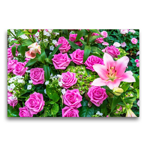 Premium Textil-Leinwand 75 x 50 cm Quer-Format Strauß mit dunkelrosa Rosen und rosa Lilien | Wandbild, HD-Bild auf Keilrahmen, Fertigbild auf hochwertigem Vlies, Leinwanddruck von Dieter Meyer