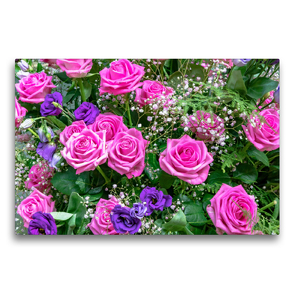 Premium Textil-Leinwand 75 x 50 cm Quer-Format Strauß mit rosa farbenen und blauen Rosen mit Schleierkraut | Wandbild, HD-Bild auf Keilrahmen, Fertigbild auf hochwertigem Vlies, Leinwanddruck von Dieter Meyer