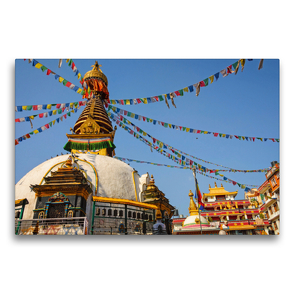 Premium Textil-Leinwand 75 x 50 cm Quer-Format Stupa in Kathmandu | Wandbild, HD-Bild auf Keilrahmen, Fertigbild auf hochwertigem Vlies, Leinwanddruck von Maro Niemann