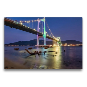 Premium Textil-Leinwand 75 x 50 cm Quer-Format Thuận Phước Bridge Đà Nẵng (Vietnam), Han River | Wandbild, HD-Bild auf Keilrahmen, Fertigbild auf hochwertigem Vlies, Leinwanddruck von Urte Kortjohann Photography