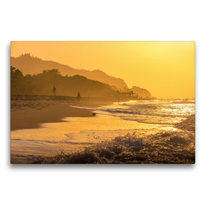 Premium Textil-Leinwand 75 x 50 cm Quer-Format Sonnenuntergang am Strand in der Karibik | Wandbild, HD-Bild auf Keilrahmen, Fertigbild auf hochwertigem Vlies, Leinwanddruck von Valentin Pfeifhofer / dreamworld-pictures.com