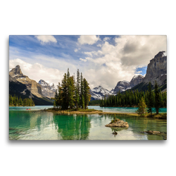 Premium Textil-Leinwand 75 x 50 cm Quer-Format Traumziel Spirit Island, Maligne Lake | Wandbild, HD-Bild auf Keilrahmen, Fertigbild auf hochwertigem Vlies, Leinwanddruck von Adrian Geering